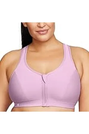 Glamorise Full figur plus storlek dragkedja fram-stängning sport-bh trådlös #9266