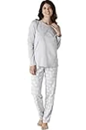 Lovable Lång jersey pyjamas set med rund hals och broderi dam, , Large