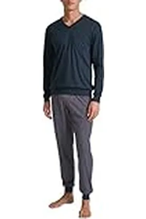 Calida Relax Streamline Manschettpyjamas för män, av 100% bomull, byxor med tygtäckt elastisk linning, , 46-48