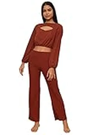 Trendyol Dam cinnamon urklippt detaljerad kamigrade stickad pjamas pyjamas-set, , S
