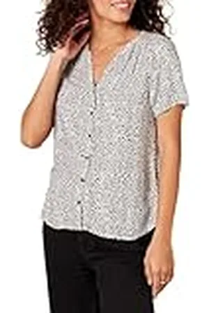 Amazon Kortärmad vävd blus klänning tröjor, , XS