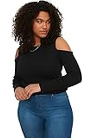 Trendyol Kvinnors cykelkrage urklippt detaljerad stickad blus t-shirt, extra stor