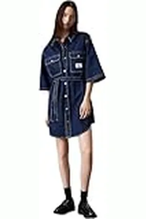 Calvin Klein Jeans kvinnors verktygsbälte skjorta klänning, , XS