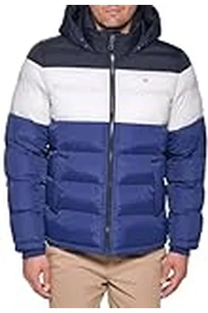 Tommy Hilfiger Hooded Puffer Jacket herr Down Alternative Outerwear Coat Hooded Puffer Jacket, Bluebell färgblock, S