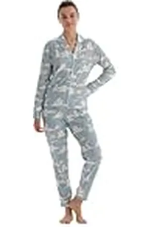 Dagi Dam långärmad skjorta krage moln tryckt pyjamas kostym pyjamas set, , M