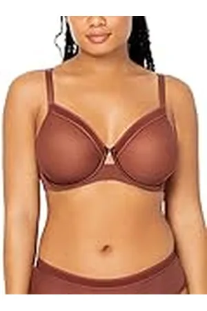 CURVY COUTURE Tunn mesh-bh för damer med full täckning och ovadderade byglar, sexig och stödjande i plusstorlek, Choklad, 100G