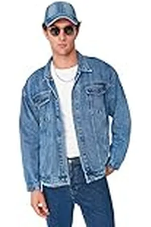 Trendyol Herr Lapel Krage Vanlig Oversize Jacka Kappa, Blå, XL