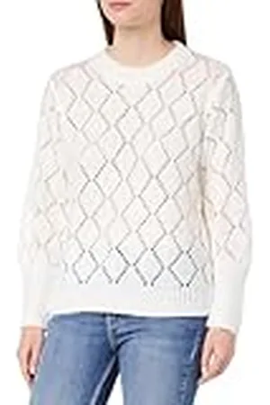 Kaffe Kvinnors pullover lång ärm vanlig passform hål stickad tyg Crew Neck, , XL