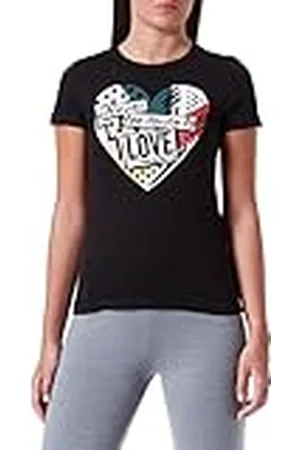 Moschino Dam slim fit Short Ärmarar med lapptäcke hjärta tryck t-shirt, , 44
