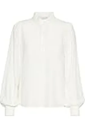 Kaffe Damblus Frills Henley Neck långärmad normal passform knappar dam, , 36