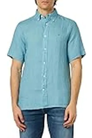 Tommy Hilfiger Män Pigment Färgat Linne Rf Skjorta S/S Casual Skjortor, Blå, XS, , XS