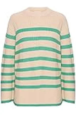 Kaffe Kvinnors tröja lös passform randig Crew Neck långärmad chunky ribbad stickning, , XXL