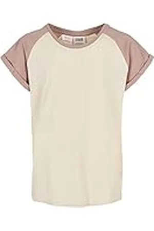 Urban classics T-shirt för flickor, basic skjorta med färgkontrasterande ärmar, Girls Contrast Raglan Tee finns i många färger, storlekar 110/116–158/164, Whitesand/duschros, 134 cm