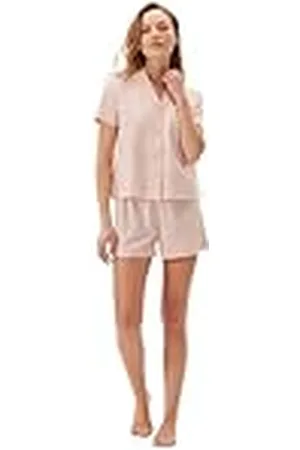 Dagi Light Pink stickad normal midja överlägset kort ben kortärmad skjorta krage skjorta & shorts, , S, , S