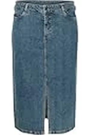 Kaffe Plusstorlek dam kjol midi-längd denim high-waisted fickor, , 46 stor