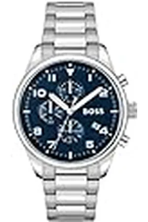 HUGO BOSS Kronograf kvartsur för män med silver rostfritt stål armband - 1513989, BLÅ, armband