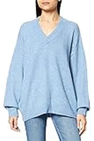 NA-KD Dam, V-ringad stickad tröja, tröja, blå, 3XL