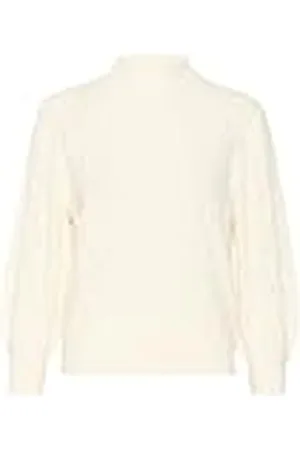 Kaffe Kvinnors pullover 3/4 ärmar hål stickning vanlig passform hög hals textur, , XXL