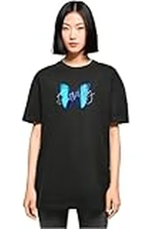 Merchcode Dam-t-shirt fjäril blå överdimensionerad pojkvän te, överdimensionerad passform, 100% bomull, , 5XL