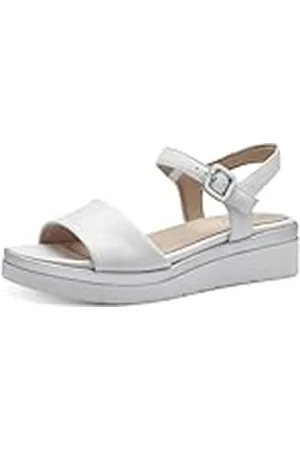 Tamaris Dam komfort 8-88708-42 191 vit/silver Wedge platå bekväm mångsidig vardagssko festlig eleganta platta sandaler, 41 EU bred, , 41 EU Weit