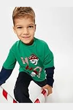 Koton Pojkar jul tema skalle tryckt sweatshirt dubbla lager långärmad crew neck, , 6-7 �r