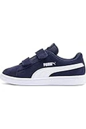PUMA Unisex-Child Smash v2 SD kardborrband barn sneaker, Peacoat- vit, 18.5 EU