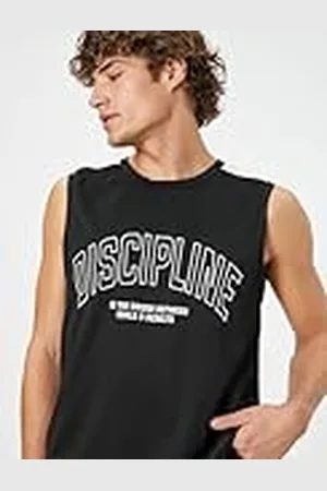 Koton Män slogantryck crew neck ärmlös sport linne, , S