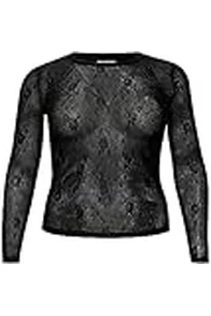 Kaffe Plus-size dam långärmad t-shirt smal passform Crew neck nylon topp, , M Stor