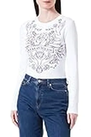 Moschino Dam, tight-fit, långa ärmar, ros och handtryck, med transparent strass, t-shirt, , 38