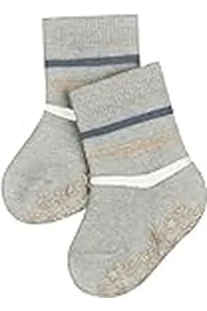 Falke Unisex baby multi-stripe bomull tjockt mönster varm färgglad randig med noppor på sulan och plysch 1 par tofflor, grå (ullgrå melange 3824), 74–80