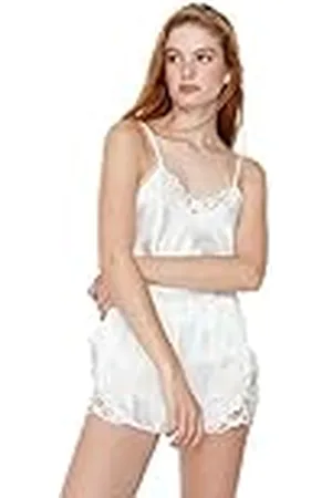 Trendyol Vanligt spetsarbete/nät/nät detaljerat tunt vävt linne - shorts pyjamasset, , XS