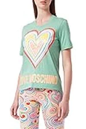 Moschino Normal passform i bomull jersey med maxi flerfärgad hjärta T-shirt, , 42 SE