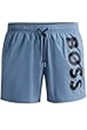 HUGO BOSS Bläckfisk för män snabbtorkande Poplin badshorts med vertikal logotyp tryckt, , XS