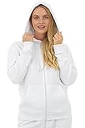 M17 Dam, återvunnen, dragkedja, överdimensionerad huva, mjuk ledig dragkedja med huva, långärmad tröja med fickor, (XL, vit), 5056242846109, , XL