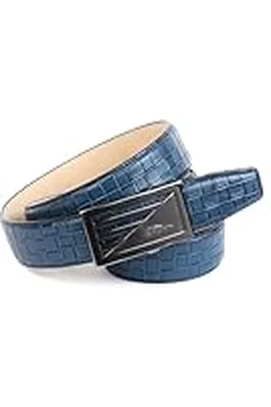 Anthoni Crown Herrbälte i blått, flätat design, automatiskt bälte med automatiskt spänne, läderbälte för herrkostymer, herrbyxor eller jeans, 35 mm brett, kan förkortas. Modell 31FM80., , 120