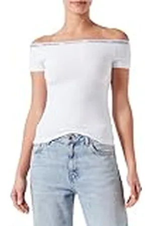 Calvin Klein Jeans dam logotyp elastisk Bardot topp annat stickat, , M