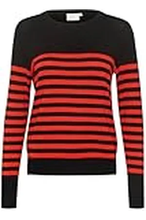 Kaffe Dam smal passform Crew Neck randig långärmad tight stickad tröja, , M