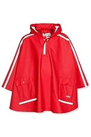 Playshoes Regnkappa för barn, lätt regnponcho, med extra lång rygg och avtagbar huva, 8 – röd, 152 cm