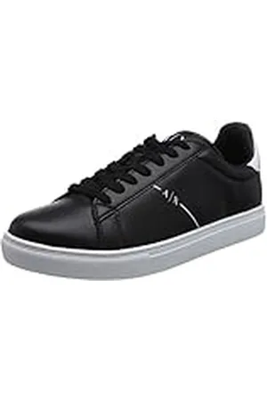 Armani Exchange Herr lace up, sida line logotyp, baksida färg detalj sneakers, svart + Opt.Vit, 39 EU, Svart opt vit, 39 EU