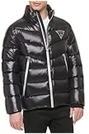 Guess Mäns medelvikt logotyp överdimensionerad dragkedja pufferjacka, , M, , M