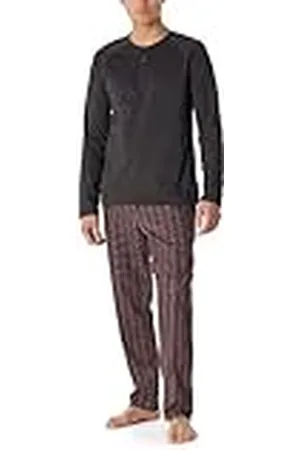 Schiesser Lång pyjamas för män med vävda byxor och mercericiserad bomull och knapplist premium pyjamas-set, , 58, , 58