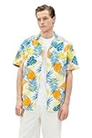 Koton Herr Hawaii kortärmad Lapel Neck tryckt bomullströja, Blå design (6d4), L