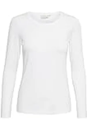 Kaffe Dam T-shirt med lång ärm smal passform rund hals tröja T-shirt höftlängd, , M