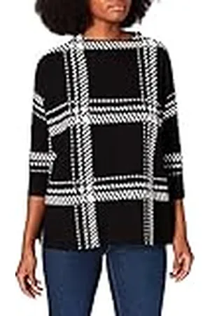 Gerry Weber Dam 3/4-ärm oversize tröja 3/4-arm, överskuren axel, tröja 3/4-ärm, rund hals, oversize-tröja rutig, , S