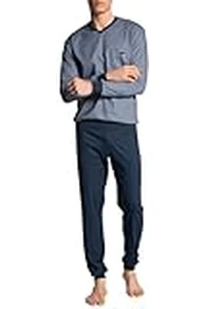 Calida Relax Choice Manschettpyjamas för män, tillverkad av 100% supima-bomull, med tygtäckt elastisk linning, indigo mood, 56