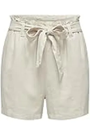 JACQUELINE DE YONG JDY dam korta tygshorts sommar hot pants paperback bermudabyxor av linne med knytband JDYSAY, färger: sand, storlek dam: 46/XXXL, , 46 SE