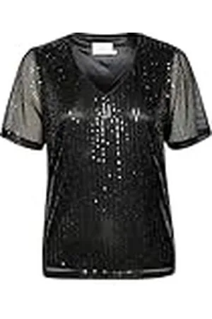 Kaffe Kvinnors paljett T-shirt V-hals vanlig passform shorts ärmar höftlängd, , M