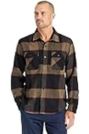 Brixton Mäns Bowery L/S flanellskjorta med knappkrage, Grå ljung/kol, M