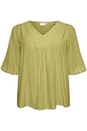 Kaffe Plus-size dam blus långärmad V-hals lös passform kaftan hals, , 44/Stor