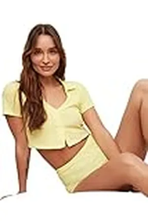 Trendyol Dam enkel knapp detaljerad tunn stickad T-shirt-kort pyjamasset, , XS